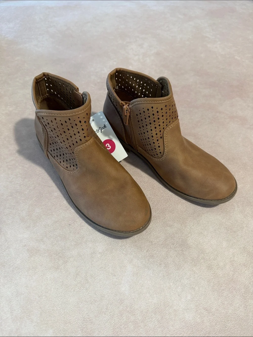 Cat & Jack Kids Tan Perforated Ankle Boots • size 3